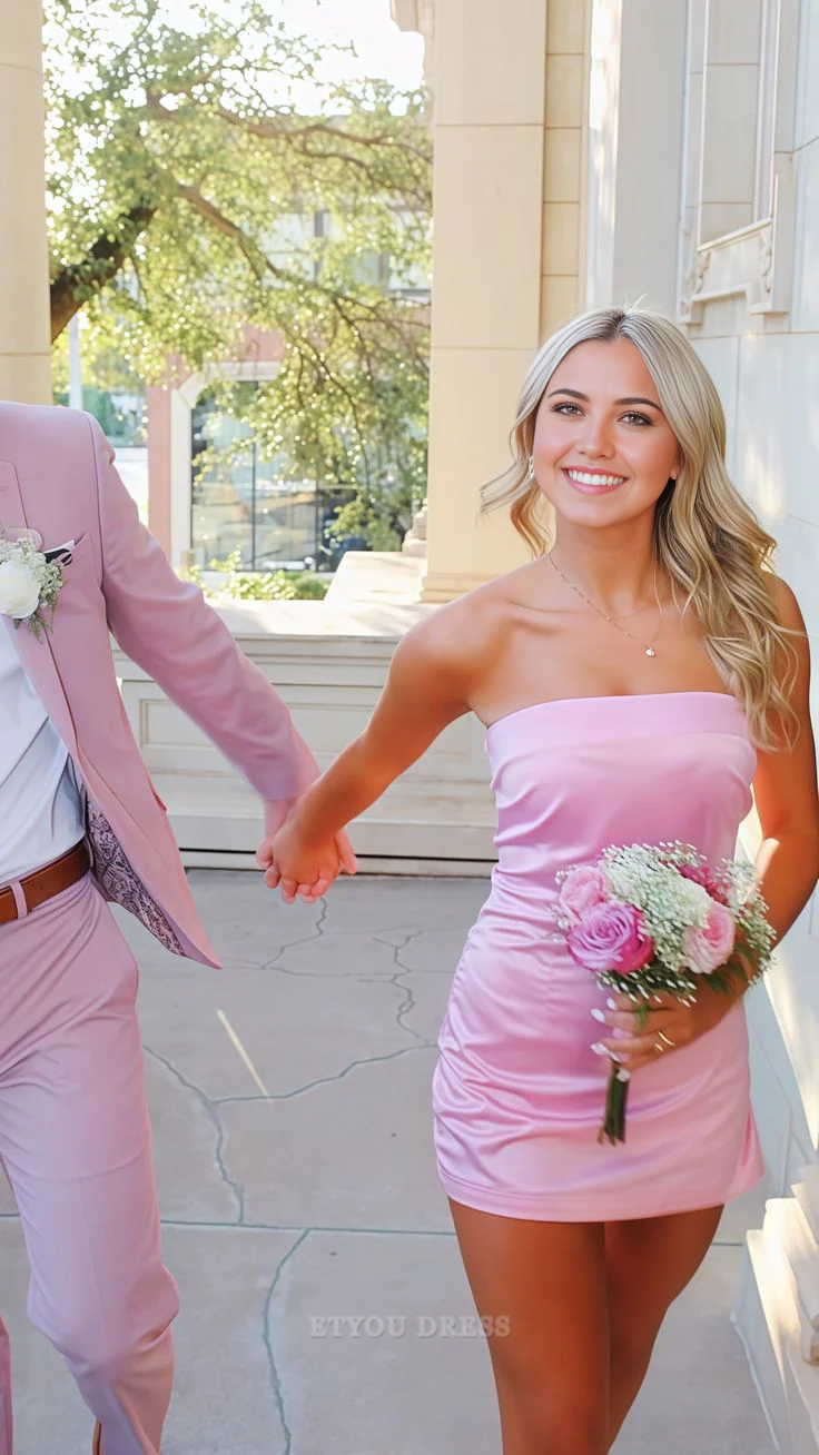 Sheath Strapless Bodycon Pink Homecoming Dress formal dresses Bridesmaid Dresses evening gown Prom Dress